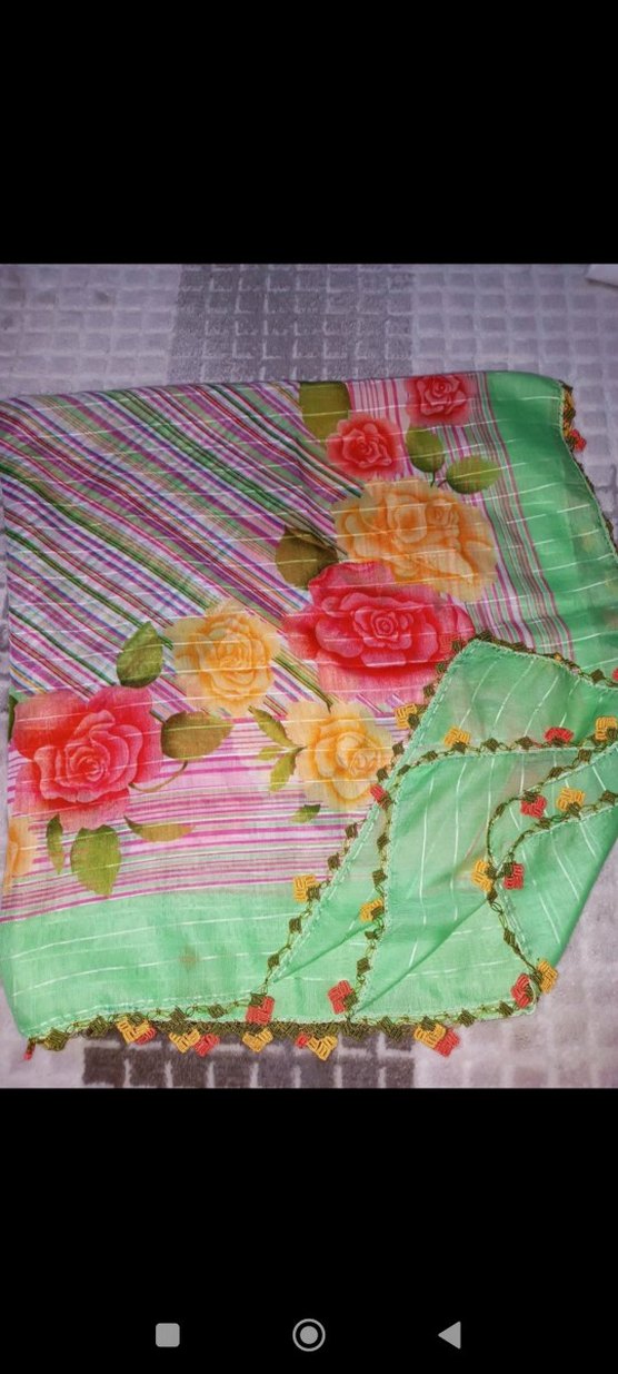 Dantel Detaylı Kahverengi Bohem Kadın Fular - Görsel 2