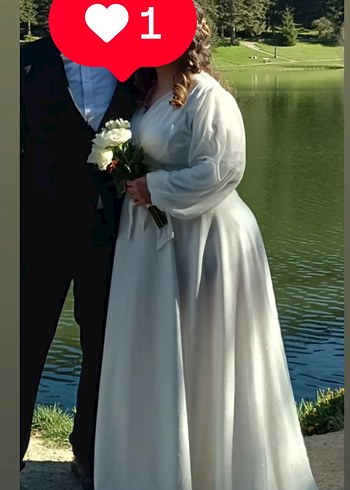 Uzun Kollu Beyaz A Kesim Nikah Elbisesi - Görsel 2