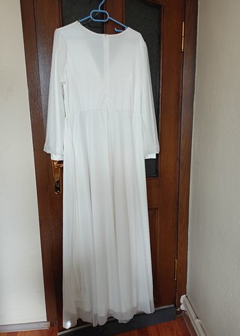 Uzun Kollu Beyaz A Kesim Nikah Elbisesi - Görsel 3