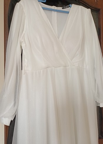 Uzun Kollu Beyaz A Kesim Nikah Elbisesi - Görsel 6