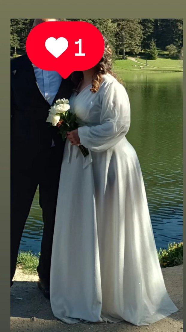 Uzun Kollu Beyaz A Kesim Nikah Elbisesi - Görsel 2