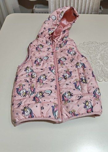 Kız Çocuk Kapüşonlu Desenli Pembe Yelek - Görsel 4