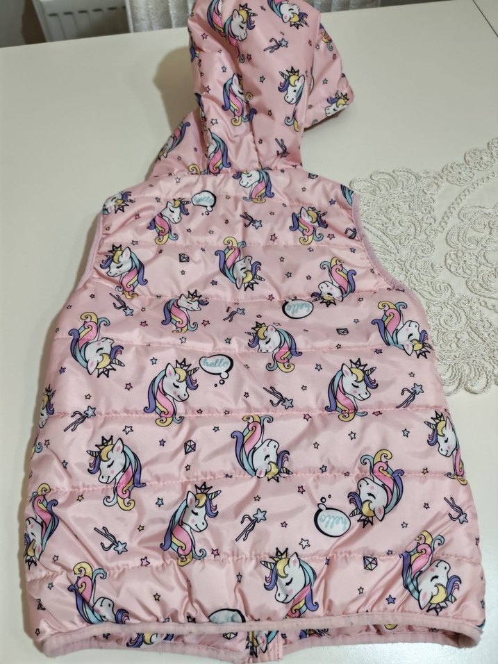 Kız Çocuk Kapüşonlu Desenli Pembe Yelek - Görsel 3