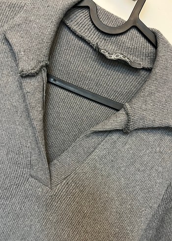 Gri Uzun Kollu Triko Elbise - Görsel 3