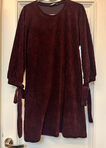 Bordo Kadın Süet Triko Elbise - Görsel 3
