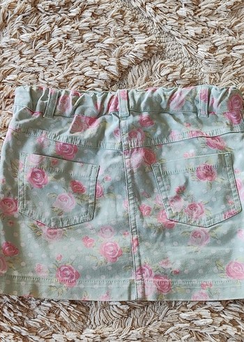 4 Yaş Beden Pembe Çiçekli Kız Denim Etek