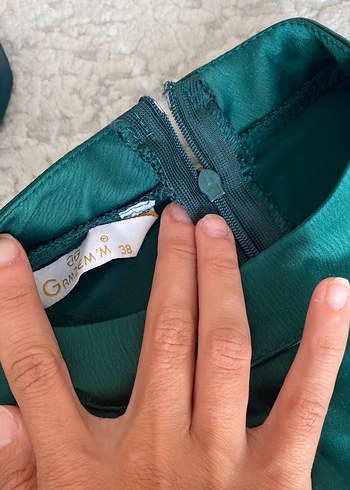 38 Beden yeşil Renk Uzun Kollu Yeşil Saten Elbise