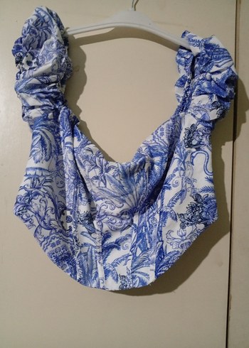 Mavi Desenli Dantelli Kısa Bohem Büstiyer crop mavi - Görsel 5