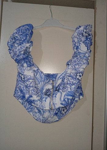 Mavi Desenli Dantelli Kısa Bohem Büstiyer crop mavi - Görsel 3