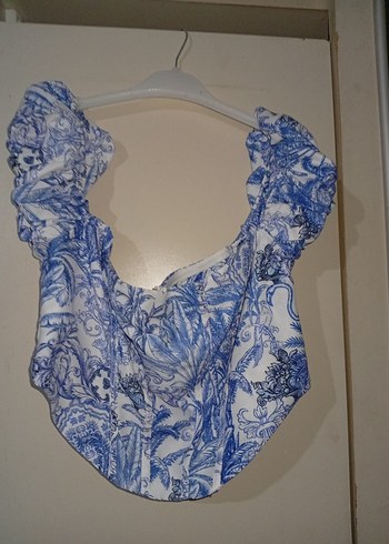 Mavi Desenli Dantelli Kısa Bohem Büstiyer crop mavi - Görsel 2