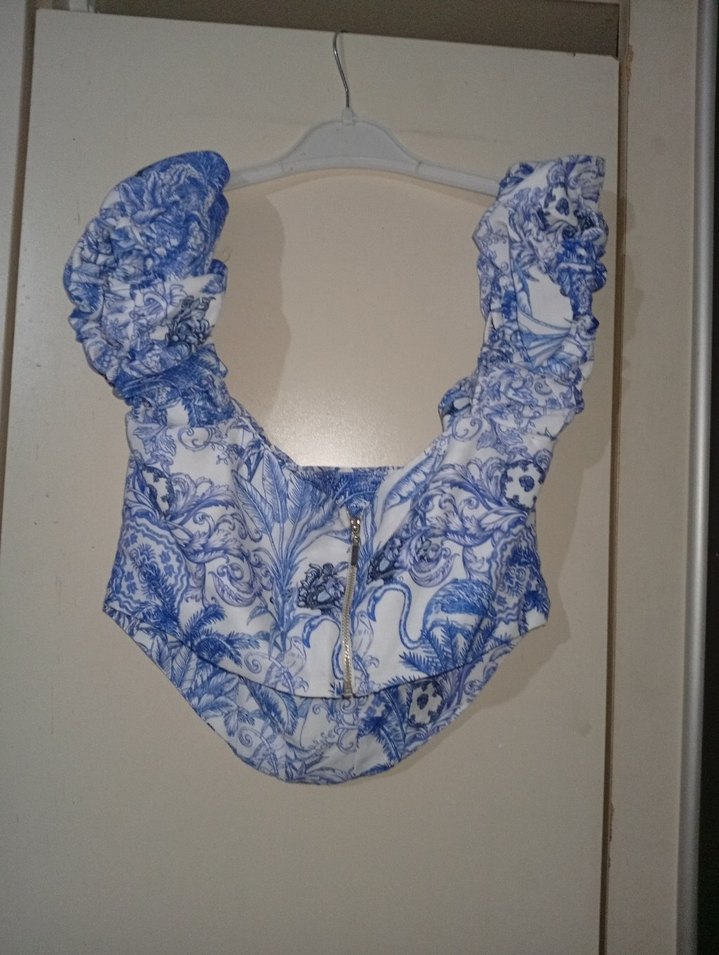 Mavi Desenli Dantelli Kısa Bohem Büstiyer crop mavi - Görsel 3