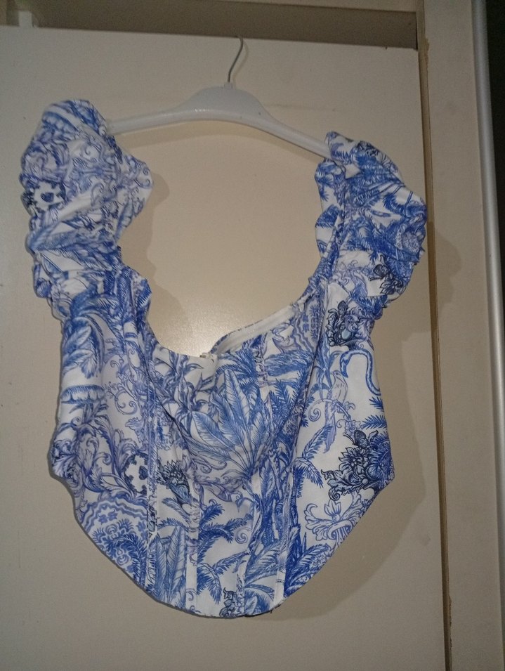 Mavi Desenli Dantelli Kısa Bohem Büstiyer crop mavi - Görsel 2