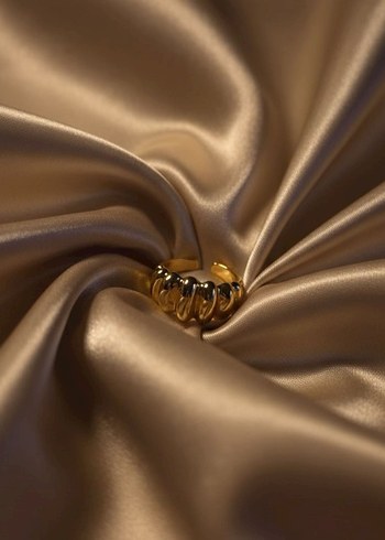 Parlak Pileli Altın Kadın Yüzük - Görsel 2