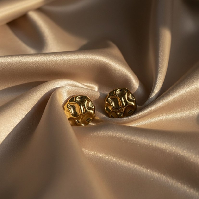 Altın Renkli Parlak Kabartmalı Midi Küpe - Görsel 2