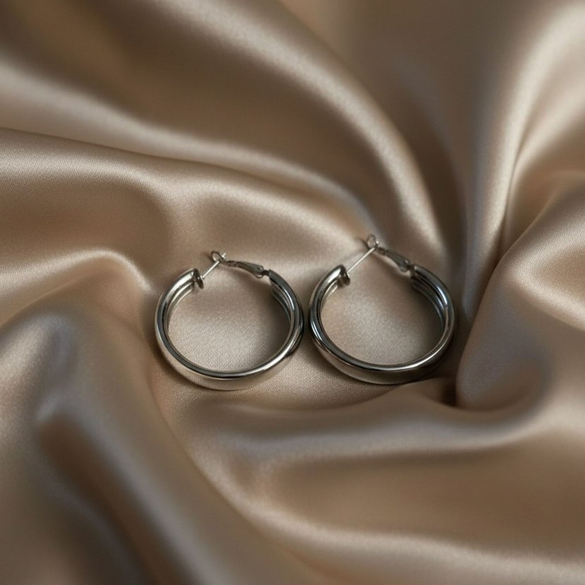 Parlak Bej Midi Halka Küpe - Görsel 2