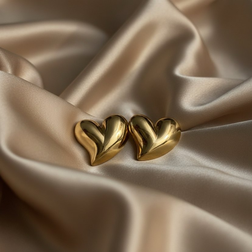 Parlak Altın Midi Kalp Küpe - Görsel 2