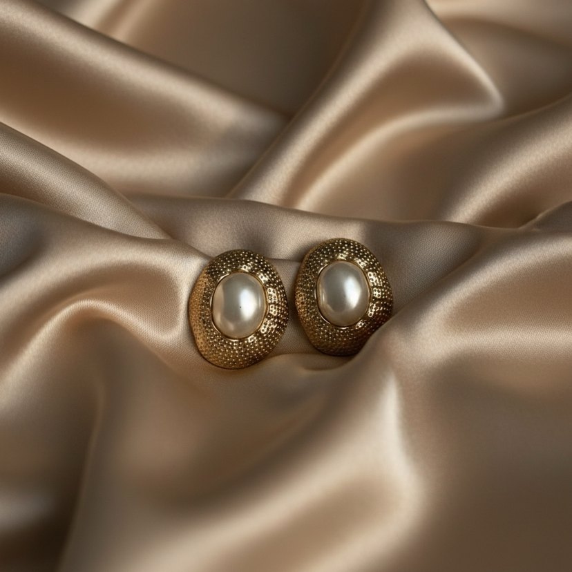 İşlemeli Düğme Detaylı Altın Rengi Midi Küpe - Görsel 2