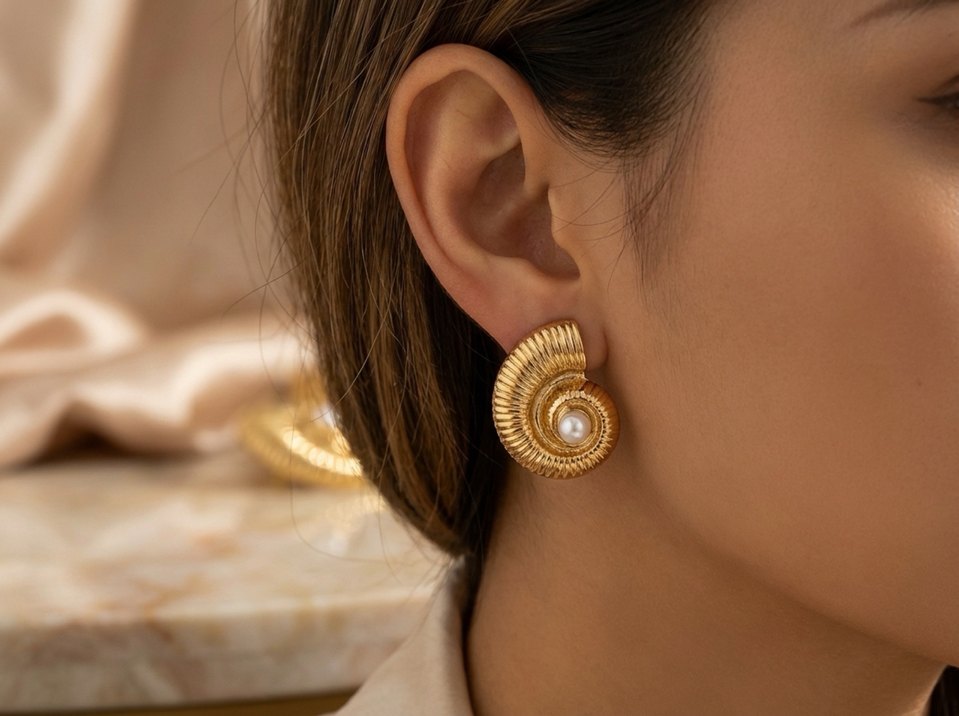 Altın Renkli Pliseli Midi Küpe - Görsel 2