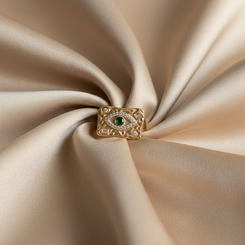 Yılan Desenli Boncuklu Altın Yüzük - Görsel 3