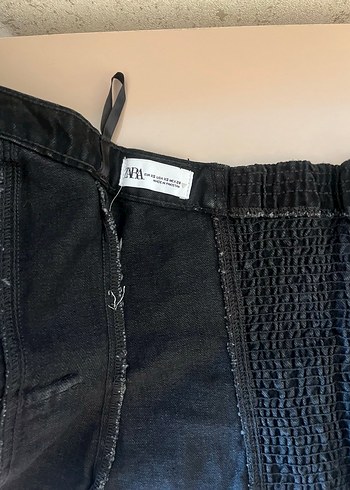 Zara Siyah Düğmeli Straplez Denim Yelek