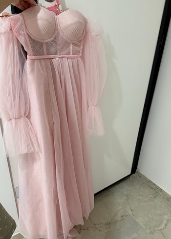 Abiye Pembe Straplez Mini Abiye Elbise