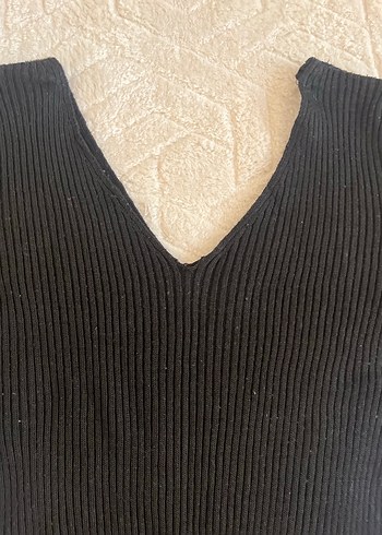 Siyah V Yaka İnce Triko Kadın Kazak - Görsel 3