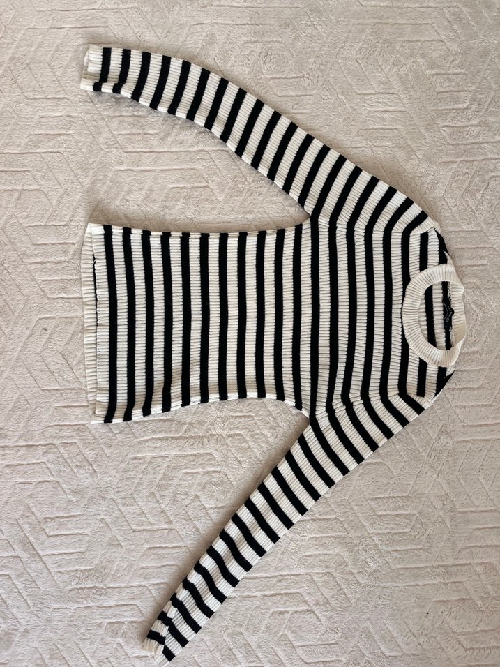 Çizgili, Uzun Kollu, İnce Kesim Kadın Triko - Görsel 3