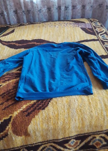 11-12 Yaş Beden mavi Renk Mavi Kadın Sweatshirt, Uzun Kollu, Rahat Kesim