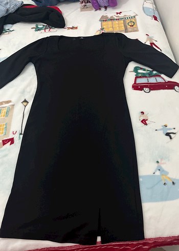 Siyah kare Yaka  Midi Elbise - Görsel 2