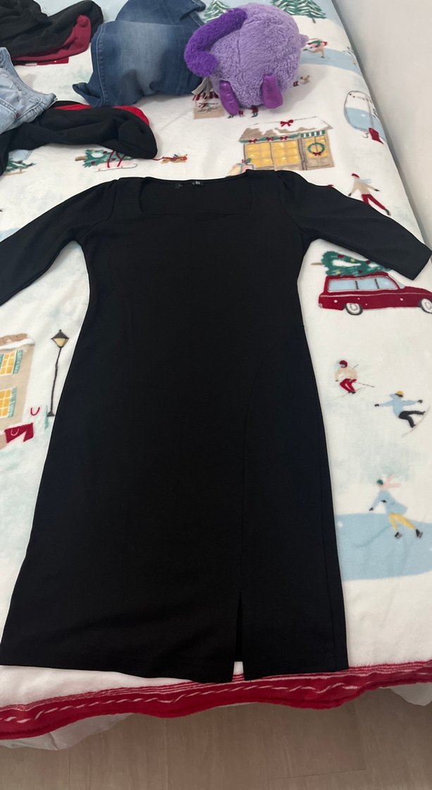 Siyah kare Yaka  Midi Elbise - Görsel 2