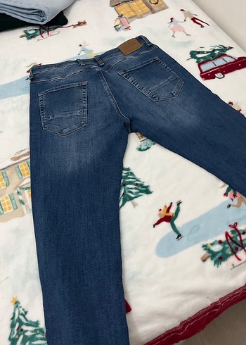 Erkek Mavi Denim Düğmeli Regular Fit Kot Pantolon - Görsel 4