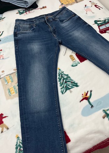 Erkek Mavi Denim Düğmeli Regular Fit Kot Pantolon - Görsel 2