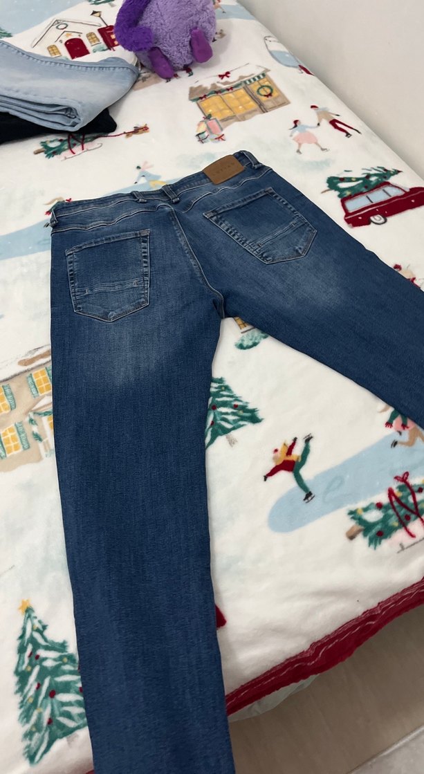 Erkek Mavi Denim Düğmeli Regular Fit Kot Pantolon - Görsel 4