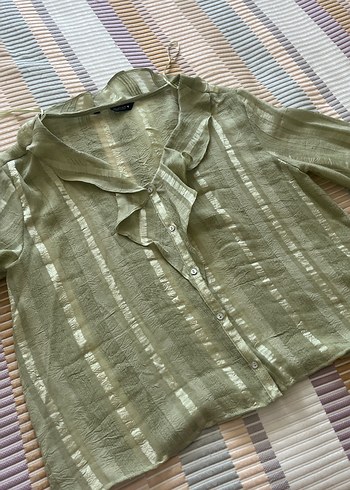 Kadın Keten Haki Düğmeli Bluz - Görsel 2