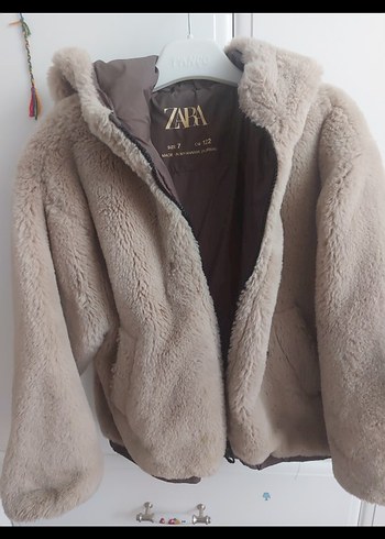 Zara Bej Midi Kiz Çocuk Peluş Kaban