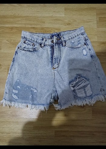 Kadın Açık Mavi Salaş Mini Denim Şort - Görsel 2