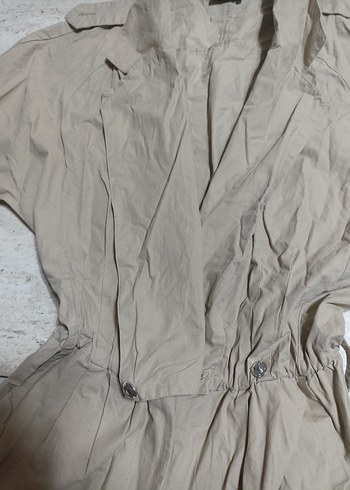 Kemerli Bej Keten Kadın Mini Tulum - Görsel 2