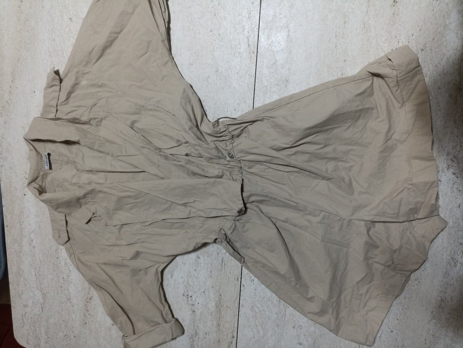 Kemerli Bej Keten Kadın Mini Tulum - Görsel 4