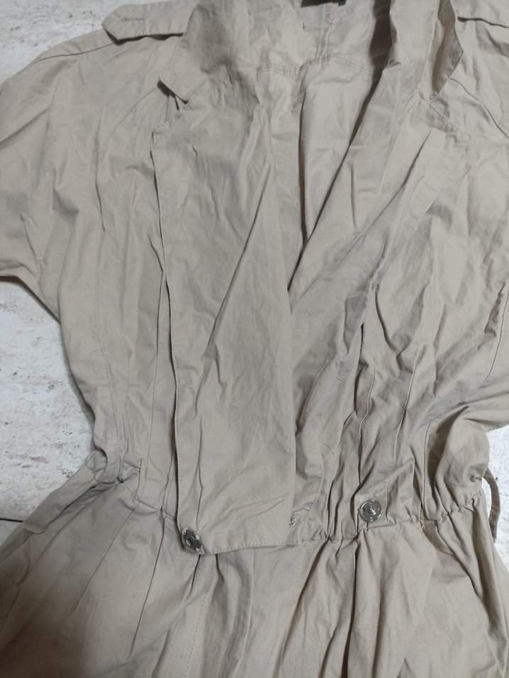 Kemerli Bej Keten Kadın Mini Tulum - Görsel 2