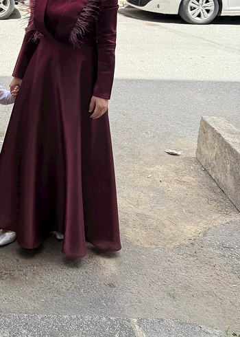 Abiye Bordo Uzun Kollu Drapeli Abiye Elbise