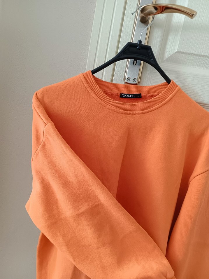 Turuncu Kadın Sweatshirt, Salaş, Bisiklet Yaka - Görsel 3