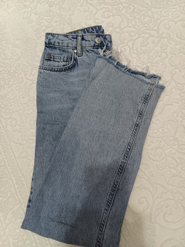 Gri Midi Kot Pantolon Yırtmaçlı - Görsel 2