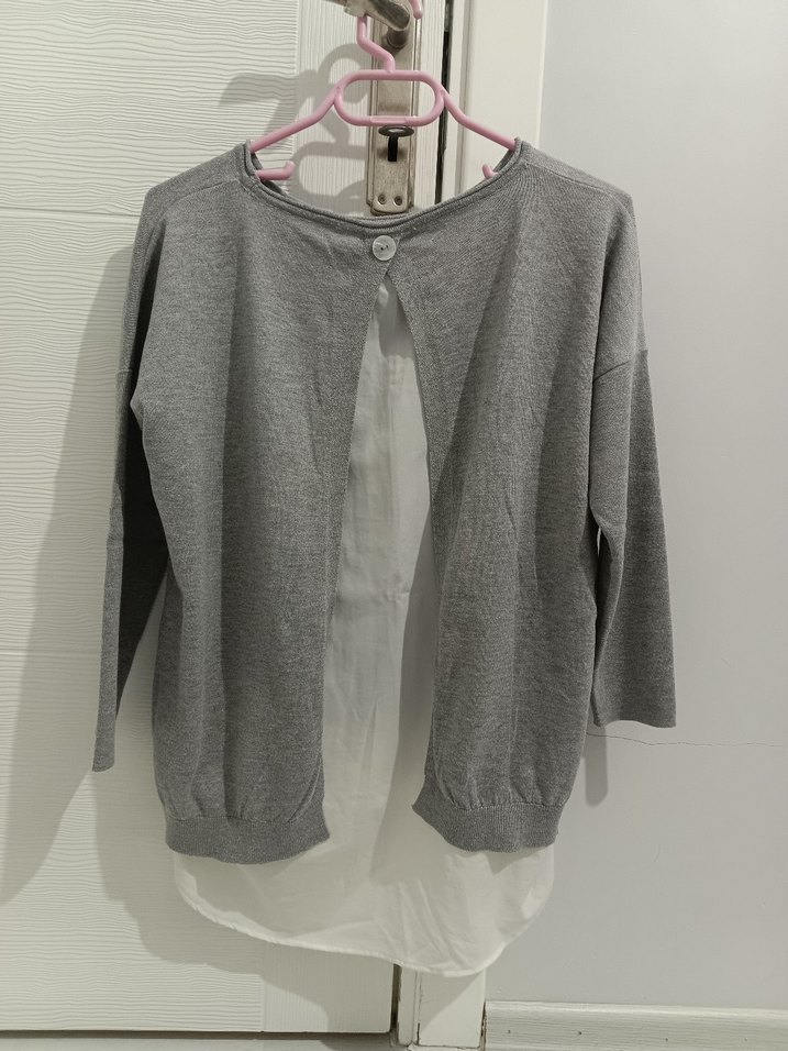 Gri Uzun Kollu Triko Kadın Kazak - Görsel 2