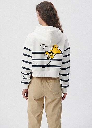 diğer Beden Mavi Orijinal Sweatshirt Snoopy Baskılı Beyaz Renk Sweatshirt 