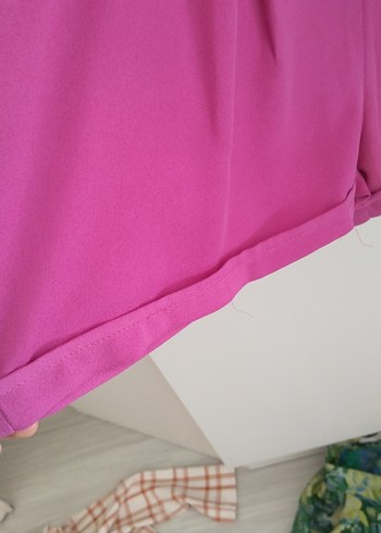 s Beden pembe Renk Kadın Pembe Kemerli Mini Şort