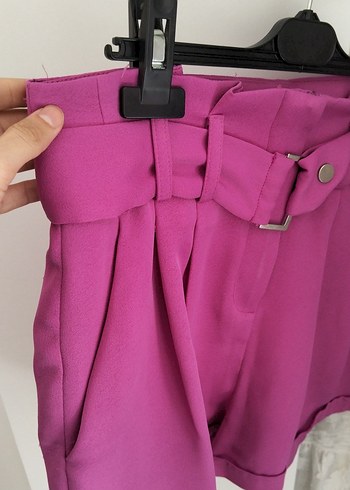 BSL FASHION Kadın Pembe Kemerli Mini Şort