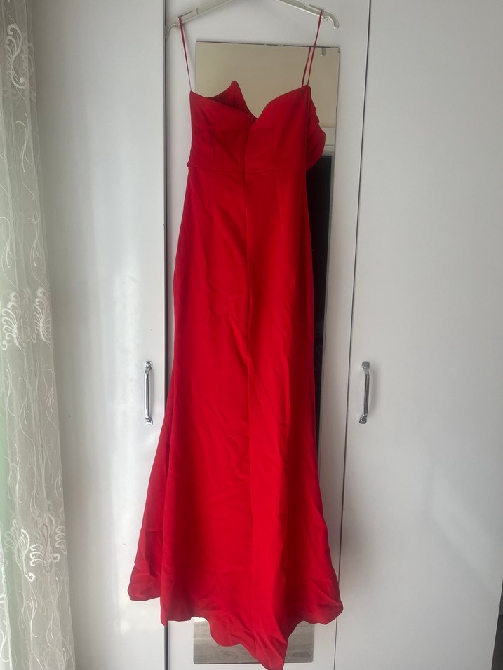 İnce Askılı Kırmızı Midi Elbise - Görsel 3