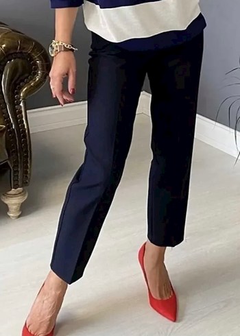 Lacivert Midi Kadın Kumaş Pantolon - Görsel 3