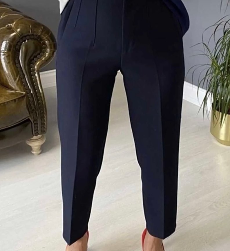 Lacivert Midi Kadın Kumaş Pantolon - Görsel 2