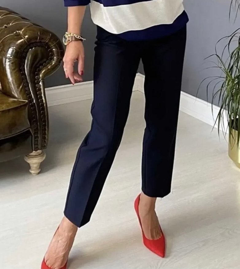 Lacivert Midi Kadın Kumaş Pantolon - Görsel 3